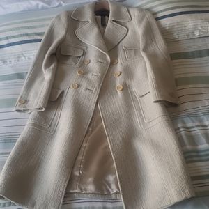 Light beige/cream knee length fitted peacoat